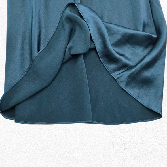 Madewell Green Teal Satin Midi Slip Skirt Size 4 Holiday Party Christmas Chic - Picture 5 of 8